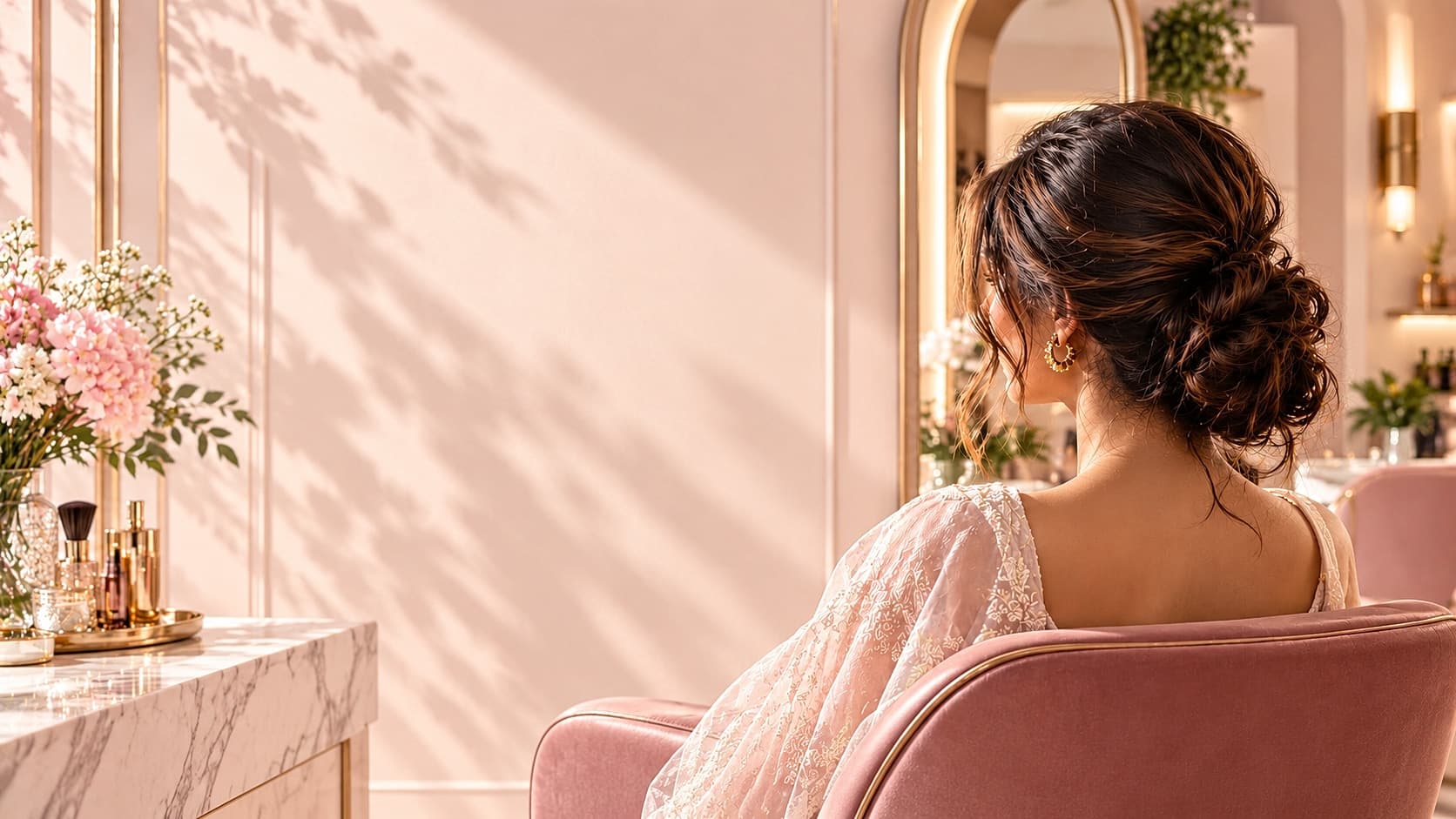 Bride-to-be getting her hair styled at Seema's Beauty Parlour