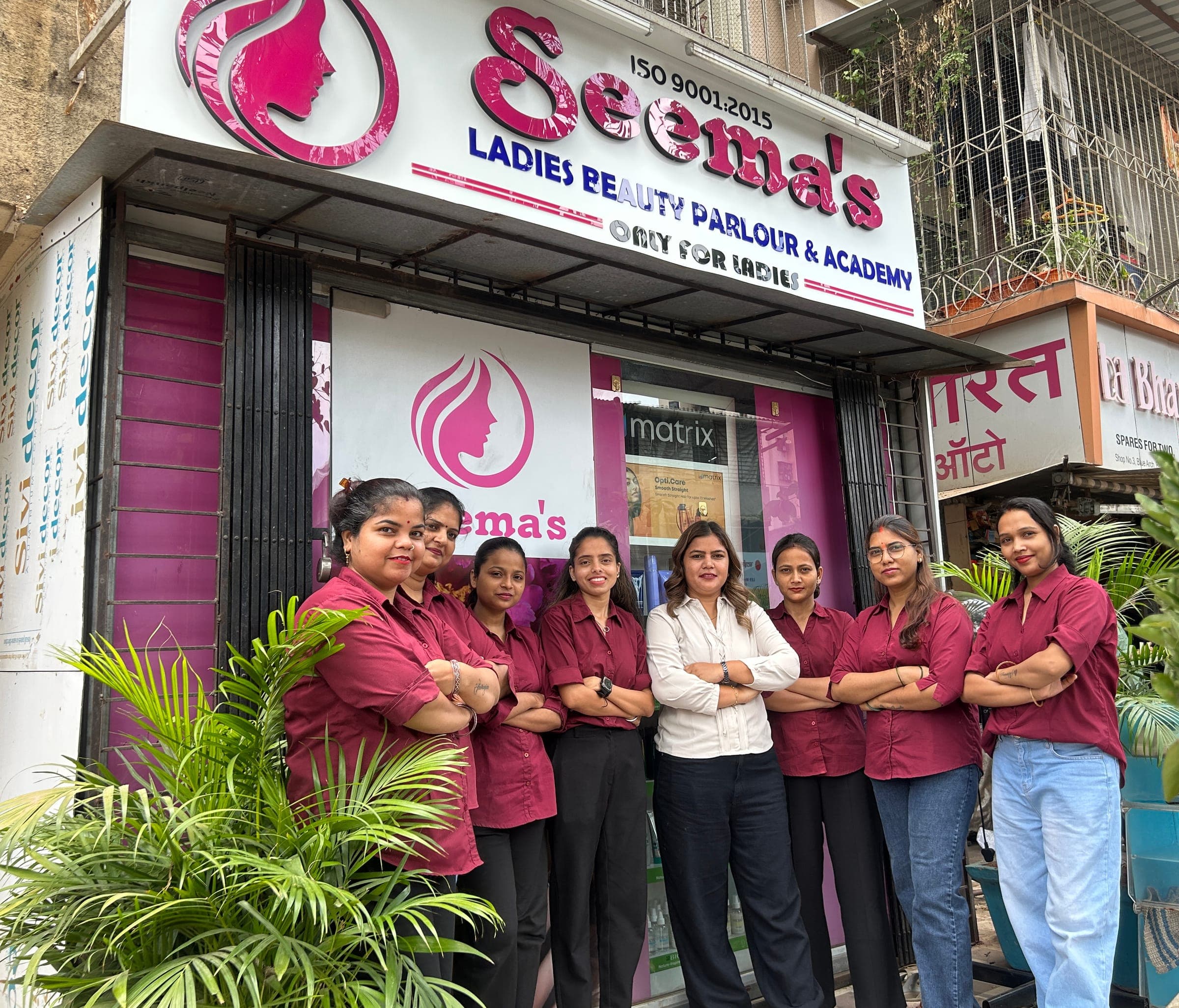 Seema's Beauty Parlour team outside the parlour